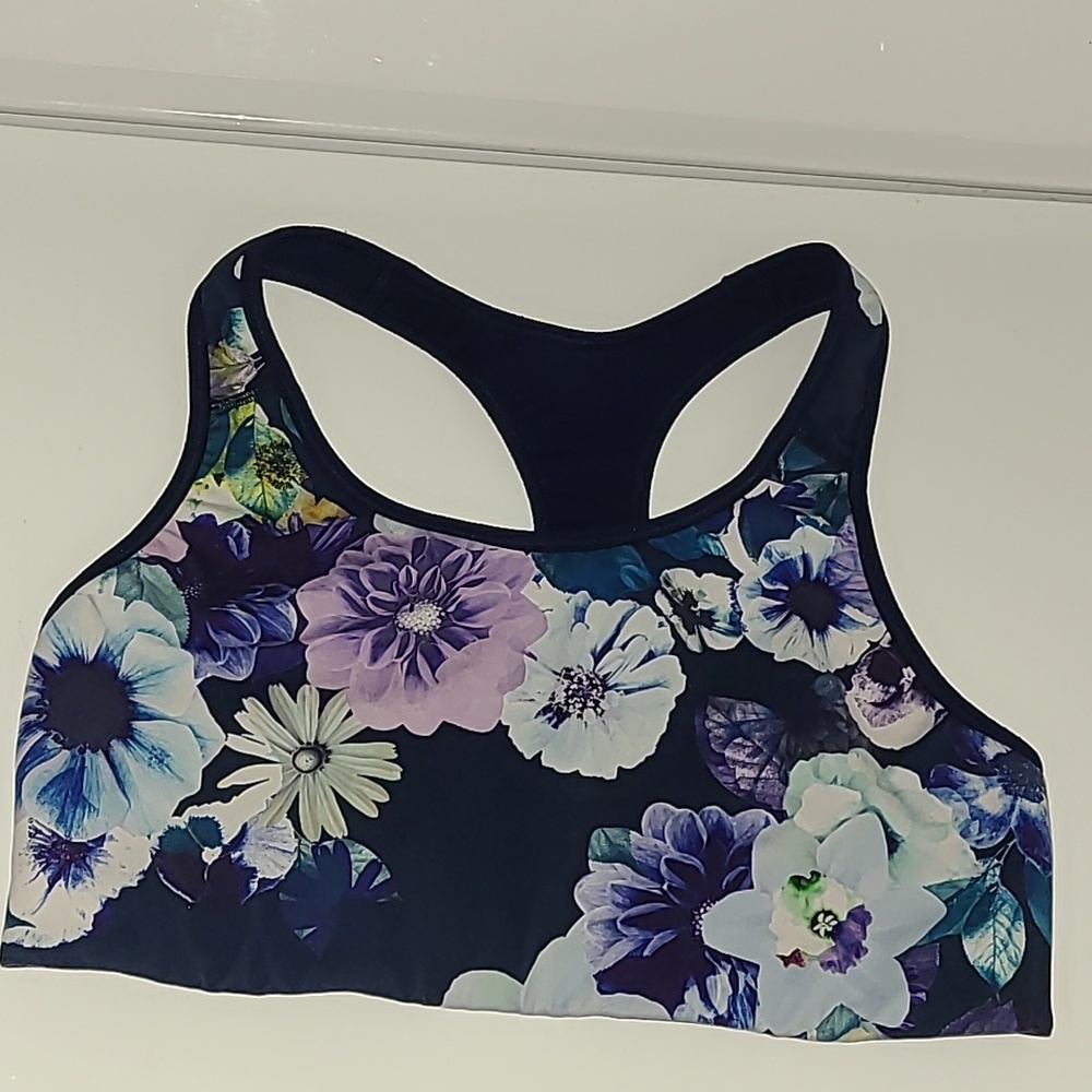 Old Navy Active Go-Dry Black Purple & White Floral Sports Bra Size Large